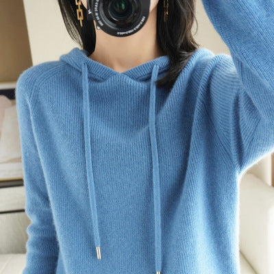 Qingcang] Autumn and Winter Hooded Sweatshirt Women's Knitted Knitwear Hoodie Loose Bottoming Large Size Bottoming Knitwear Outer Top