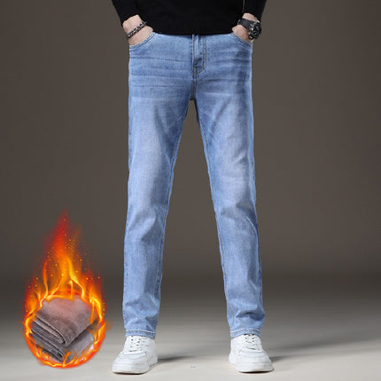 Xintang Jeans Men's Autumn and Winter Velvet Warm Slim Straight Men's Thickeneded Cold-Resistant Men's Casual Long Pants