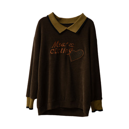 Fat Girl sweater women's clothing 2023 Spring New plus size fashion brushed embroidered lapel loose slimming top