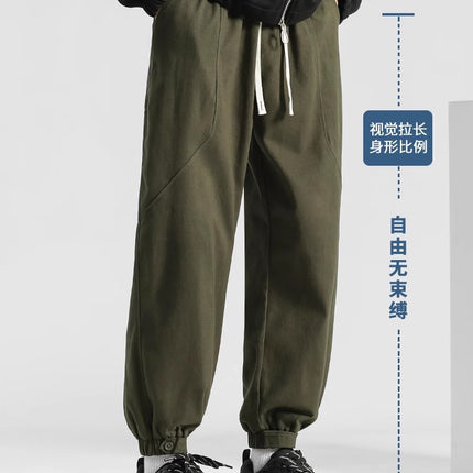 Army Green cotton overalls men's autumn and winter fleece-lined men's pants toe pants men's sweater winter casual pants men's
