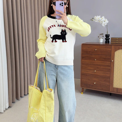 Shuangtian 2025 New Autum Plus Size Women's Knitwear Fat Girl Cartoon Cat Contrast Color Knitwear F561