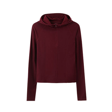 Spring Women's Jacket Figure Long Sleeve Zipper Hooded Elastic Slim-Fit Sweatshirt Sports New Fitness Yoga Clothes