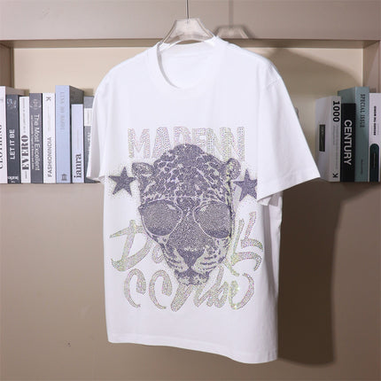 26 New Rhinestone Letter Leopard Head Personalized Cool Street Style Loose Unisex Short-Sleeve T-Shirt Plus Size Stylish