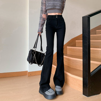 Cement Ash Weakly Lamar Jeans Women's Trendy All-match New High Waist Slimming Slim-fit Horseshoe Trumpet Pants
