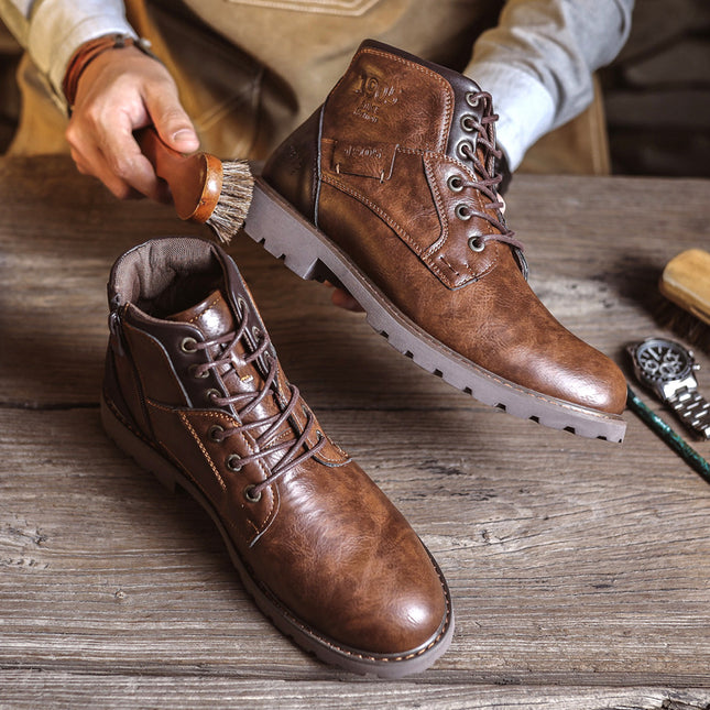 Ami Khaji Martin Boots American Style Retro plus size Workwear Boots Men's Fashionable High-top Motorcyclist Shoes Ankle Boots Paratrooper Boots