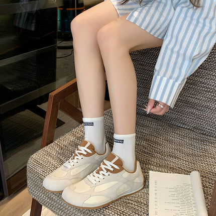 2025 Summer New Style Splicing Breathable Retro Forrest Gump Shoes for Women Versatile Casual Flat Lace-Up Moral Training Shoes Trendy