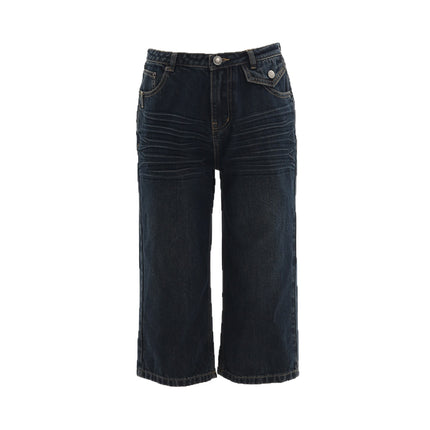 Raccoon House # American Lightning Crack Straight Jeans for Women Summer New Low-Waist Loose Hot Girl Versatile Cropped Pants