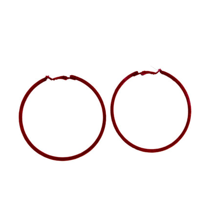 Autumn and Winter new wine red flocking big circle earrings exaggerated ring earrings retro simple ear jewelry European and American style