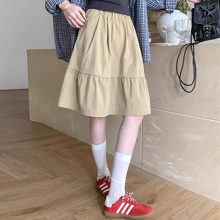 Cross-Border College Style Khaki Skirt 2025 Spring New Design Age-Reducing Japanese Style Flap Pocket Pants Mid-Skirt A-Line Skirt