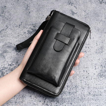 Men's Wallet Long New Leather Wallet Multi-Card Slot Wallet Two-In-One Men's Business Zipper Multi-Function Mobile Phone Bag Original