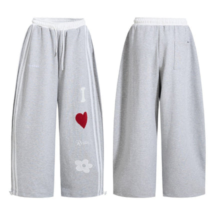 Prmr American Retro Loose Drape Wide-Leg Pants Towel Embroidered Two-Stripe Sweatpants Sports Dance Casual Pants