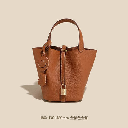 Bags for Autumn and Winter 2025, First Layer Cowhide Bucket Bag, Handheld Mommy Bag, Genuine Leather Tote Bag, Large Capacity Women's Bag