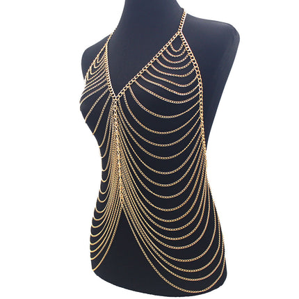 Cross-border jewelry Amazon Europe and the United States new ladies sexy metal long suspenders bikini neck body chain