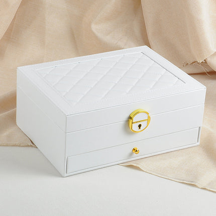 Leather Jewelry Box Double-Layer Jewelry Bracelet Box with Hardware Lock for Storing Rings and Earrings, Fashionable Jewelry Storage