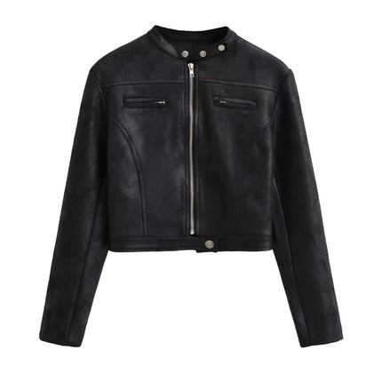 American INS high street retro short Slim motorcycle jacket women's 2023 autumn distressed leather suede jacket