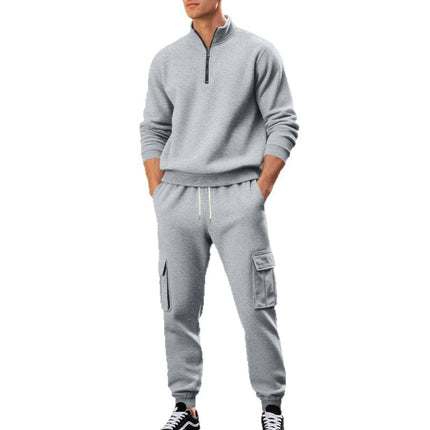 Cross-Border Autumn and Winter Men's Clothing Amazon Sweatshirt Set Men's Casual Fleece-Lined Warm Zipper Men's Workwear Pants Set