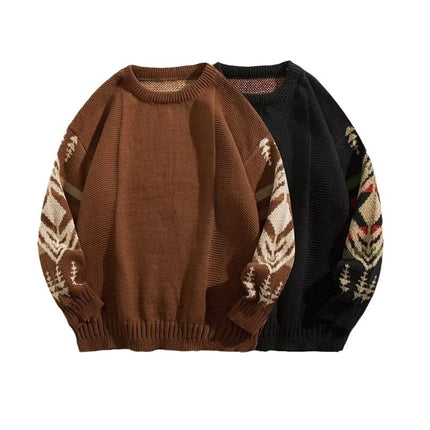 [in stock Running Volume] Retro Ethnic Style Sweater Men's Round Neck Knitted Sweater Lazy Personality Junior Sweater