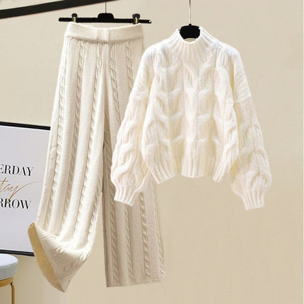 Winter suit Women's 2024 New Wearing Cotton Vest Thickened Sweater All-match Slimming Wide Leg Pants Three-piece Set