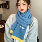Contrast color knitted scarf--6 haze blue / 30*160
