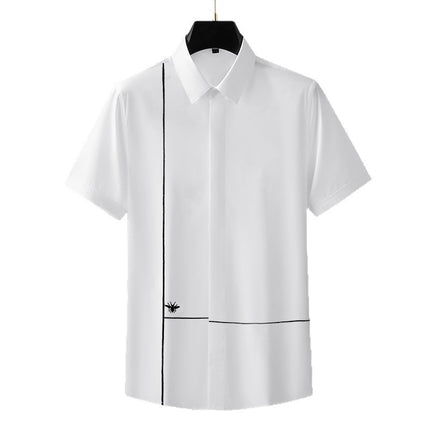 Light Luxury Handsome Men's Clothing Embroidered Cross Bee High-End Men's Short-Sleeved Shirt Shirt Light Luxury and High-End