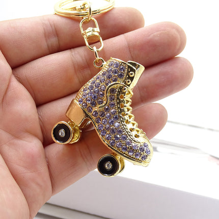 Fashion creative three-dimensional skate shape key chain alloy two-sided diamond drop oil car pendant cross-border hot sale