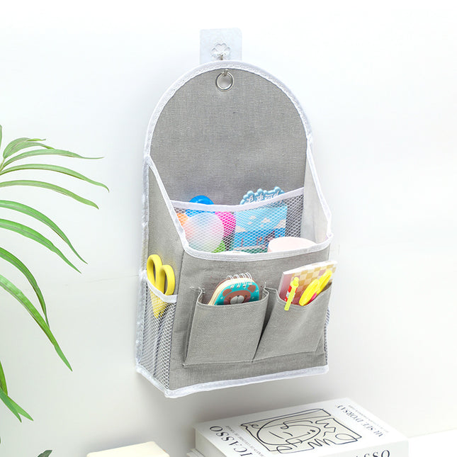 Side with net pocket double pocket fabric storage hanging bag student dormitory storage artifact wall hanging storage bag