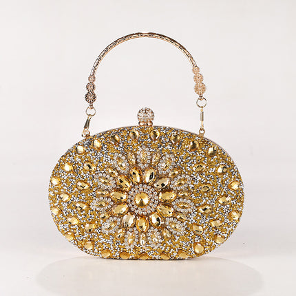 Cross-border Fashion Diamond-encrusted Sunflower Bag Dinner Portable Oval Bag Shiny Rhinestone Gift Bag
