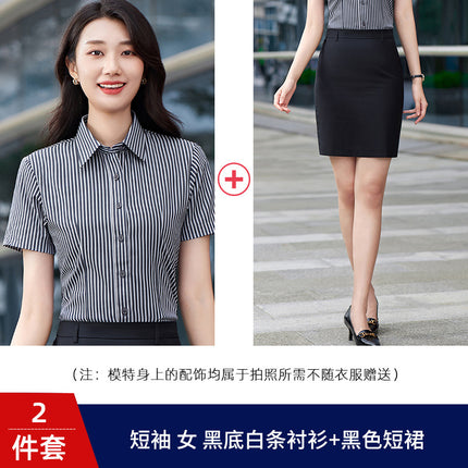 Striped Shirt Short-sleeved Slim-fit Professional Workwear for Men and Women Sales Work Clothes Business Shirt suit Custom Embroidered LOGO