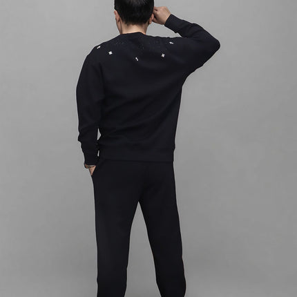 American-style High Street Casual Heavy Hot Drilling Meteor Shower Cross Plus Size Crewneck Sweatshirt Top fleece-lined Fat