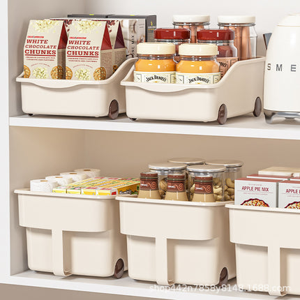Cross-border Kitchen Storage Box Cabinet Desktop Storage Plastic Cabinet with Pulley Pot Lid Seasoning Storage Rack Amazon