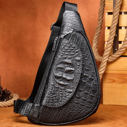 Genuine Leather Men's Chest Bag Men's Cowhide Men's Bag Shoulder Casual Crossbody Bag Crocodile Pattern Chest Bag Small Backpack Bag for Men