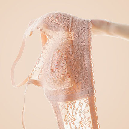 Stable big chest small ultra-thin seamless underwear beauty back breathable lace latex cup fixed Cup rabbit ears bra