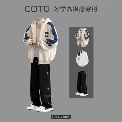 Little Sweet Potato Autumn and Winter Boys Cotton-padded Jacket Wear Sweatshirt suit Fashion Casual Two-piece Set Three-piece suit