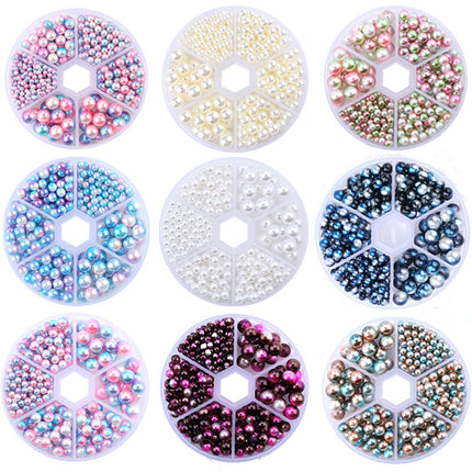 Cross-border hot sale 6-grid Pearl diy jewelry set multi-size non-porous Mermaid Magic Pearl nail art clothing accessories