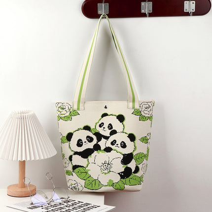 Large-Capacity Tote Bag, Shoulder Bag, Souvenir Gift, Versatile Backpack, Popular Spring and Summer Panda Grandpa Cartoon Knitted Bag