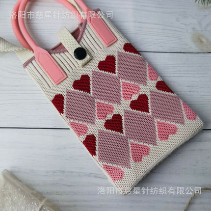 Girl's Heart-Shaped Knitted Crossbody Bag