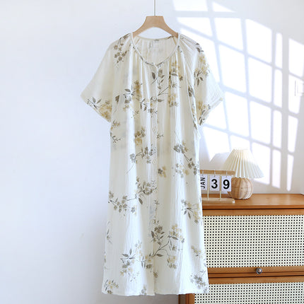 Pure Cotton Gauze Three-Quarter Sleeve Nursing Nightgown, Summer Thin Maternity Pajamas, Postpartum Clothing for Expectant Mothers, Postpartum Nursing Clothes