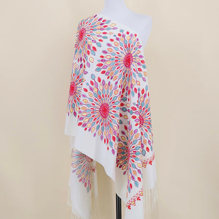 Foreign Trade Imitation Cashmere Sunflower Sunflower Embroidered Flower Scarf Shawl Holiday Ethnic Style Travel Cloak 350g