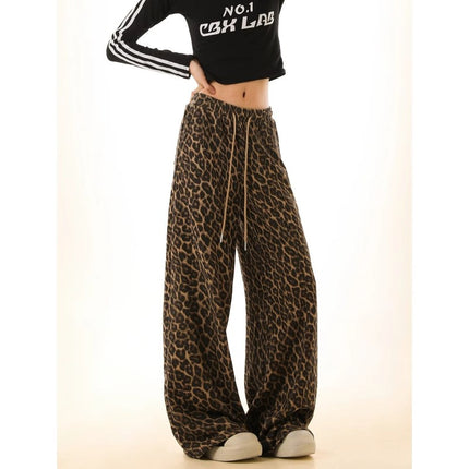Camouflage Leopard Pants Men's and Women's Staggy Waist Lazy Wide Relaxation Slimming Wide Leg Straight All-match Casual Pants