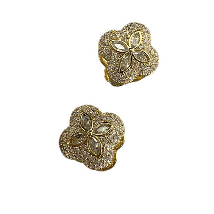 Exquisite, Fashionable and Simple Micro-Embellished Four-Leaf Clover Double-Sided Earrings, Niche Design, Sweet Elegant, Versatile Earrings and Earrings