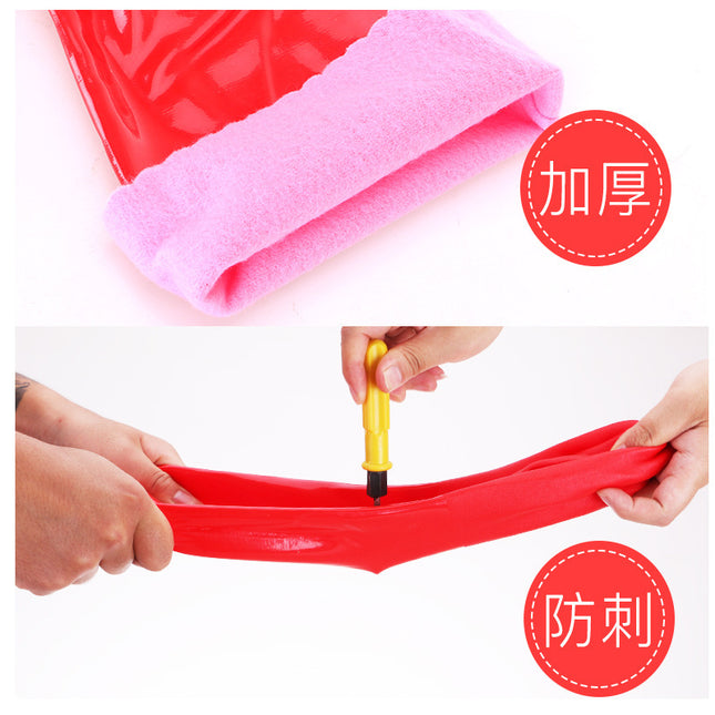 PVC Extra Long Fleece-Lined Household Gloves Red 35 40 45cm / Gants Ménagers PVC Extra Longs Velours Rouge 35 40 45cm