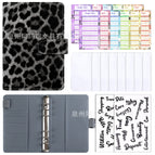 A6 ledger leopard print - gray (shell only) + [new] A6 cash budget card (12 pieces) + 8 bill bags + English transparent stickers 2
