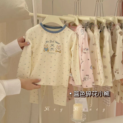 Spot Large and Small Roll Heyhoney24 Lycra Cotton Boys and Girls Autumn Clothes Intimates Printed Home Clothes Pajamas Two-Piece Set