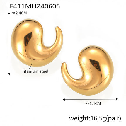 New cross-border ins style fashion personality earrings titanium steel plated 18K gold comma smooth earrings simple versatile jewelry