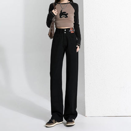 Black Wide Leg Jeans Women's Autumn and Winter 2024 New High Waist Loose Straight Tube Slimming All-match Mop Long Pants