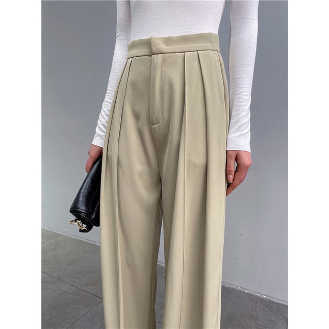 Fan-Favorite: New Spring/Summer Burgundy Pants, Old Money Style Wide-Leg Pants for Women, Drapey Loose Straight-Leg Pants, Casual Suit Pants