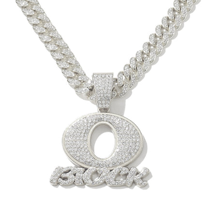 European and American Personality Hip Hop Cross-border Men's Jewelry Fashion Brand OBLOCK English Letter Pendant Full Diamond Cuban Chain Necklace