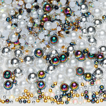 Nail Art Ab Colorful Flats Bottom Diamond Semi-Circle Pearl Mixed Color Set DIY Material Mobile Phone Shoes Clothing Cup Accessories