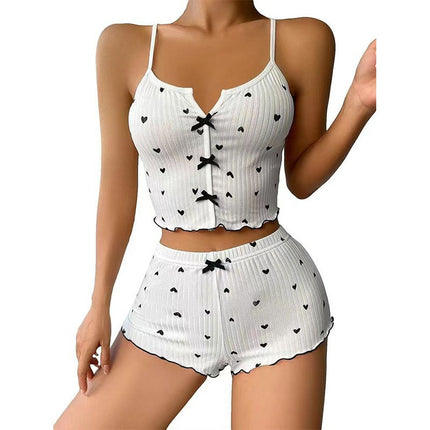 Hot New Cross-border European and American Fashion Heart-shaped Eyelash Printed Pit Sexy Pajamas Set Women's Pajamas