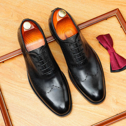 High-End Retro Carved Brogue Oxford Shoes, Hand-Rubbed Men's Formal British Wedding Versatile Leather Shoes for Men